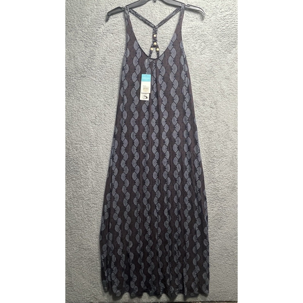 Rosa Faia Estelas Maxi Dress M Brown Blue Print Sleeveless Beaded Strap